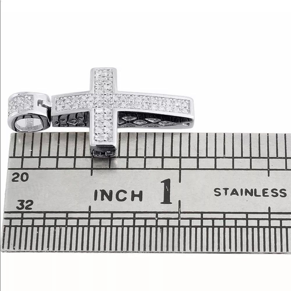 New Real Natural Diamond Solid 925 Cross Pendant